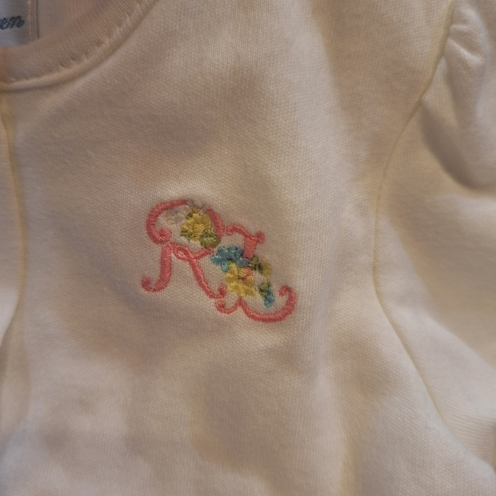 Ralph Lauren Cardigan Baby Sz 6M White Floral‎ RL Monogram Cotton Sweater Jacket